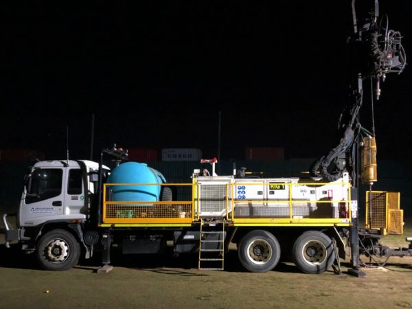 Truck mounted Drill Rig at night time